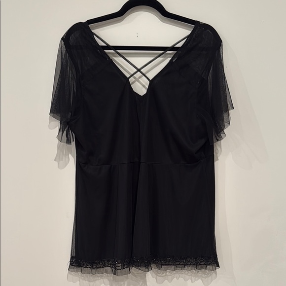 Torrid Black Mesh V-Neck Top - Picture 2 of 7